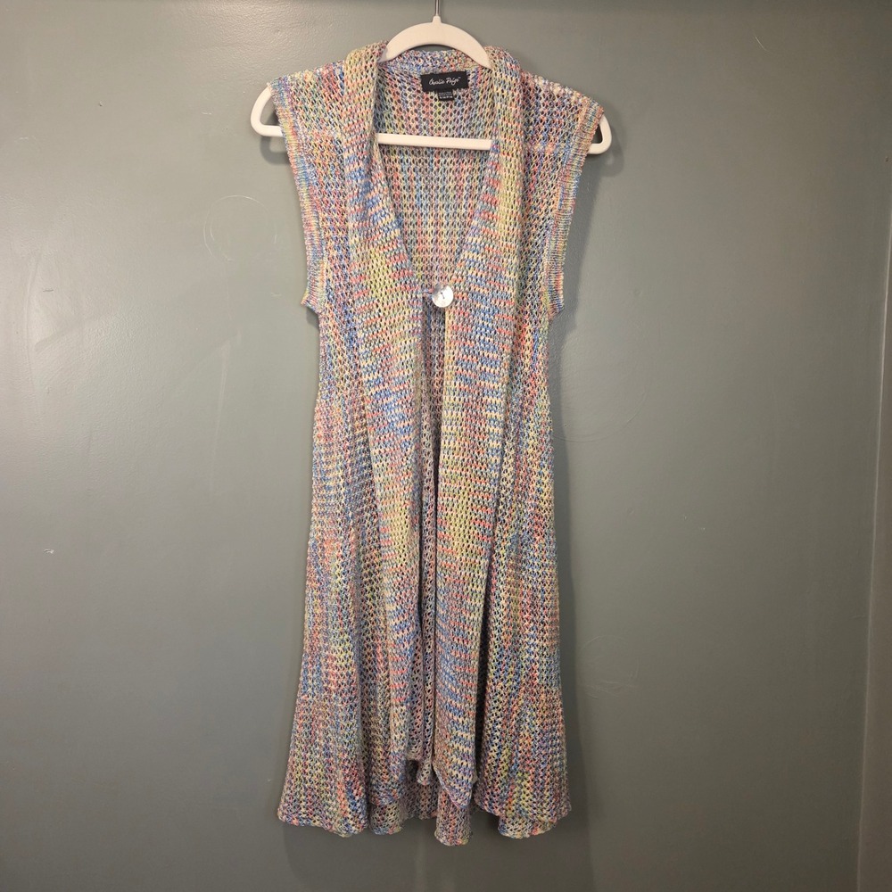 Charlie Paige Women's Open Knit Sleeveless Long Cardigan Size S/M Boho Multi